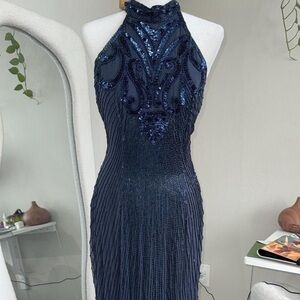 Elegant Navy Blue Sequin Dress